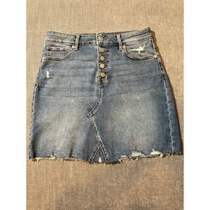 maurices Denim Skirt Blue‎ Distressed Button Fly Raw Hem Women Size 10
